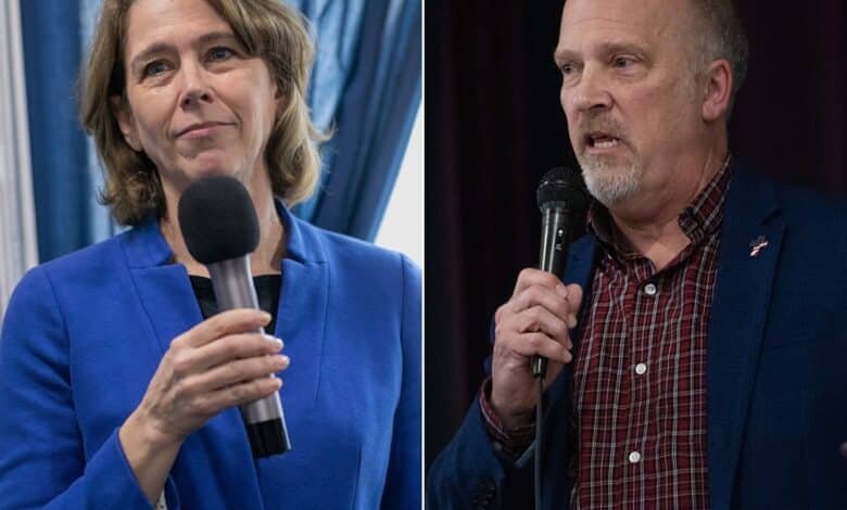 Photo: The judge of the Dane County Circuit Court, Susan Crawford, talks to supporters, on March 29, 2025, in Waukesha, Wisconsin. Judge of the Brad Schimel Circuit Court, candidate for the Supreme Court of Wisconsin, speaks with the supporters, on March 29, 2025 in Milwaukee.