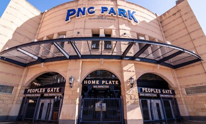 Photo: The entrance of the plate to PNC park where Pittsburgh's pirates play on the north side of City, Pittsburgh, Pennsylvania, USA.